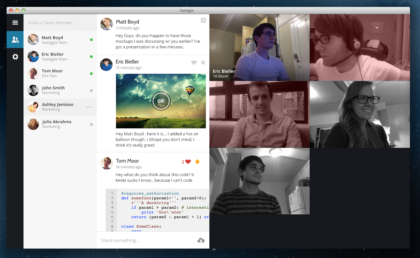 2013 10 16 at 4.31.24 PM Sqwiggle redesigns its browser based remote workplace app with larger videos, a cleaner UI and more
