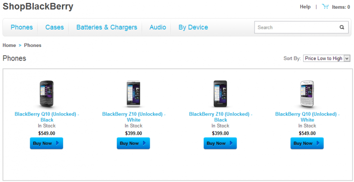 shopblackberry devices 730x376 BlackBerry begins selling SIM unlocked smartphones online, starting with Z10 for $399 and Q10 for $549 in the US