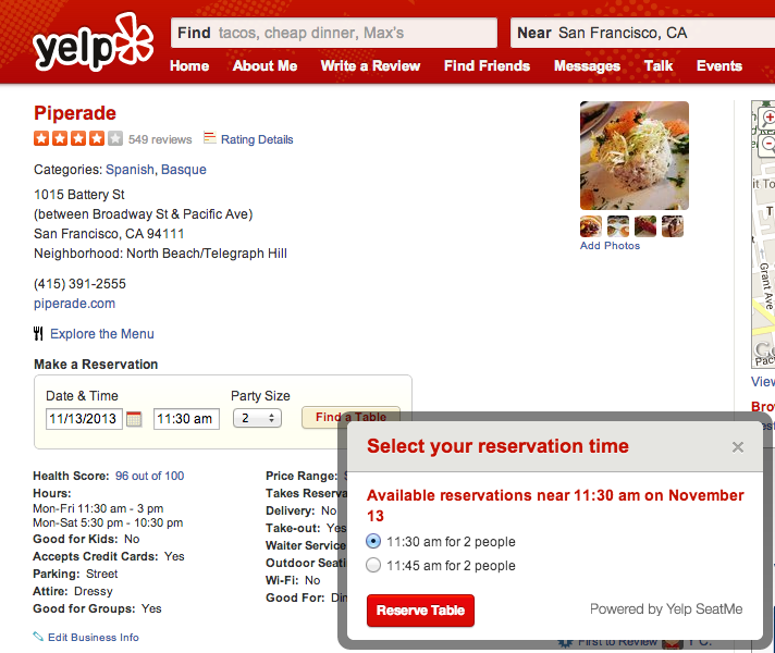 seatme widget After acquiring the online reservation startup, Yelp adds option to book SeatMe reservations from its listings