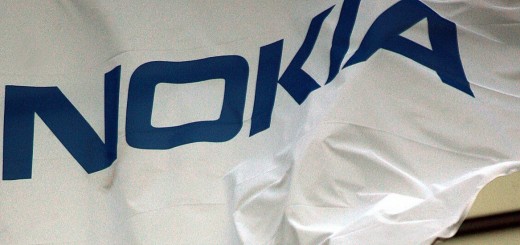 Flags with the Nokia logo flutter at the