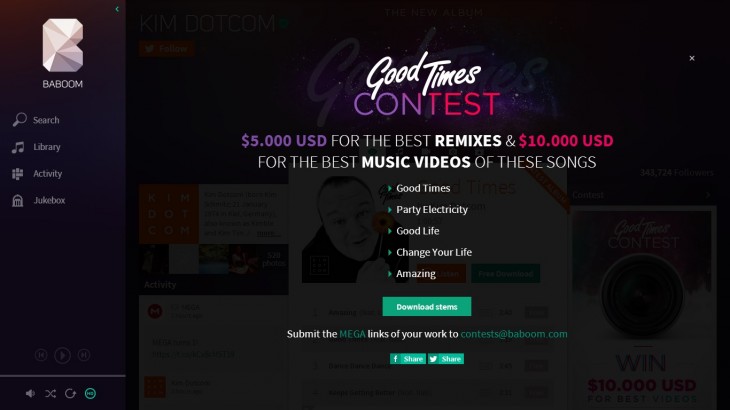 baboom1 730x410 Kim Dotcom gives a sneak preview of Baboom, his new music streaming service