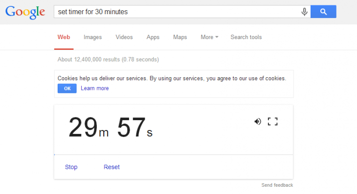 Google timer 730x397 Countdown timer returns to Google Search on the desktop