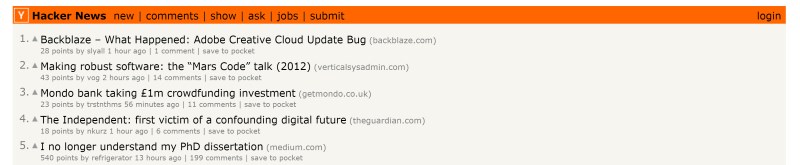 Hacker News' layout was inspired by the UNIX utility Top